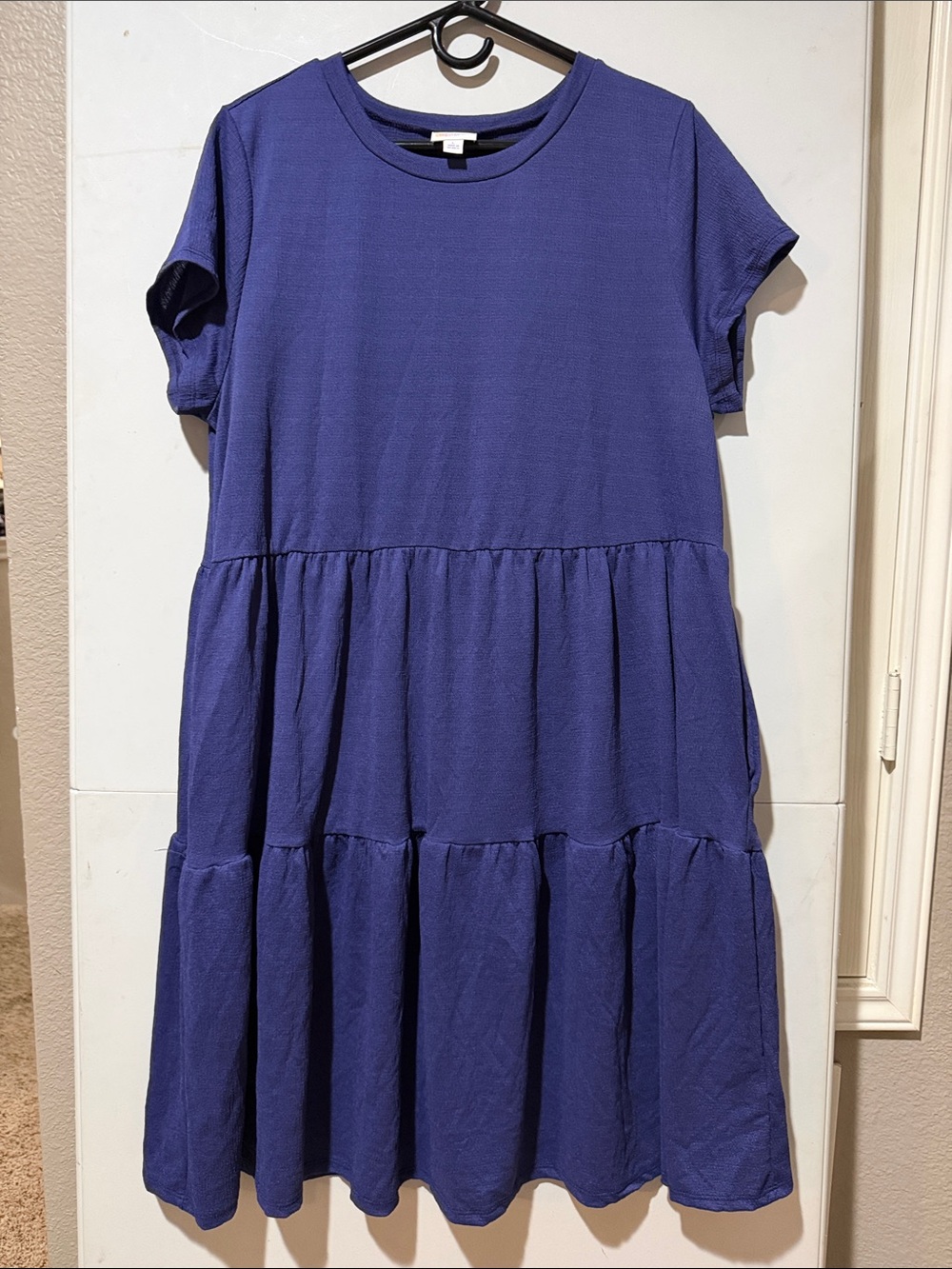 LuLaRoe Ariel Blurple (Blue-purple) Crepe Tiered Short-Sleeve Midi Dress